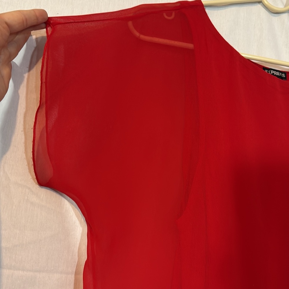 Express Red Sheer Layered Top - Picture 2 of 6